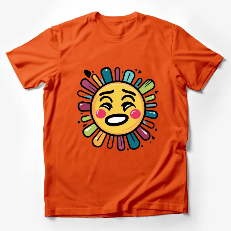 Colorful Sun Face T-Shirt, Happy Sunshine Graphic Tee, Vibrant Summer Casual Top, Unisex Male T-Shirt