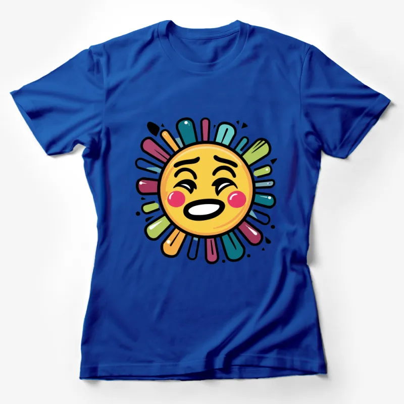 Colorful Sun Face T-Shirt, Happy Sunshine Graphic Tee, Vibrant Summer Casual Top, Unisex Female T-Shirt