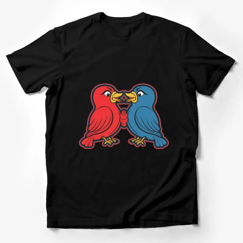 Love Birds T-Shirt, Cute Cartoon Couple Tees, Twin Birds Red and Blue Shirt, Unisex Graphic Tee, Gift for Couples, Animal Lovers Top Male T-Shirt