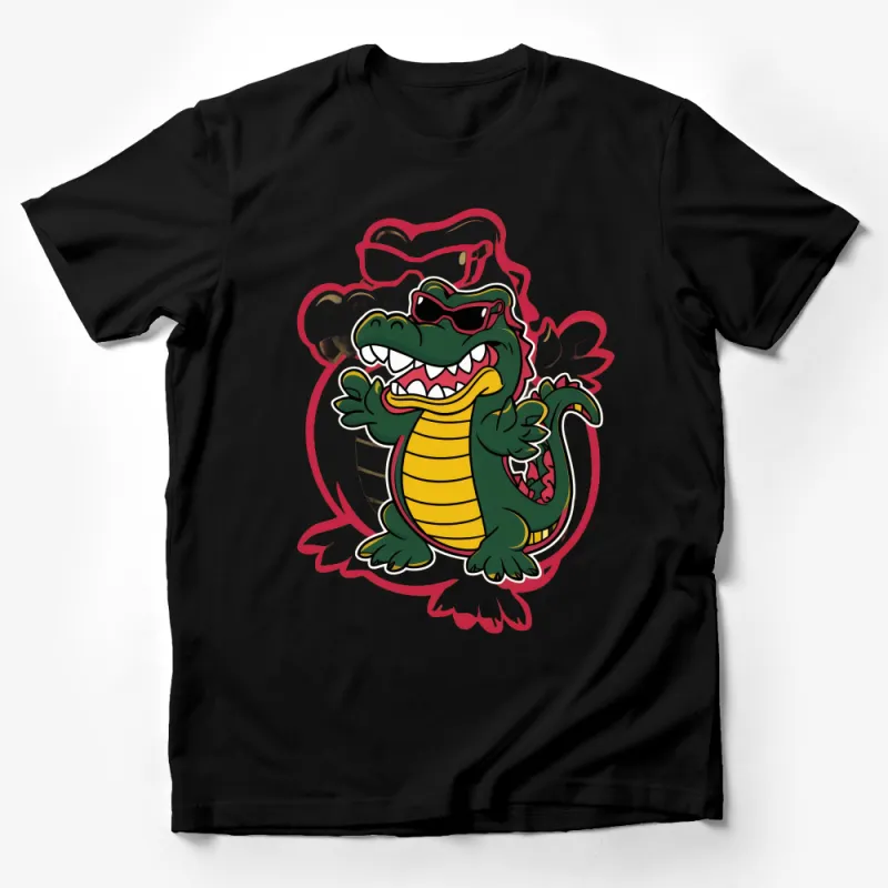 Cool Crocodile Cartoon T-Shirt, Stylish Alligator Graphic Tee, Fun Summer Vacation Top, Unisex Adult Clothing Male T-Shirt