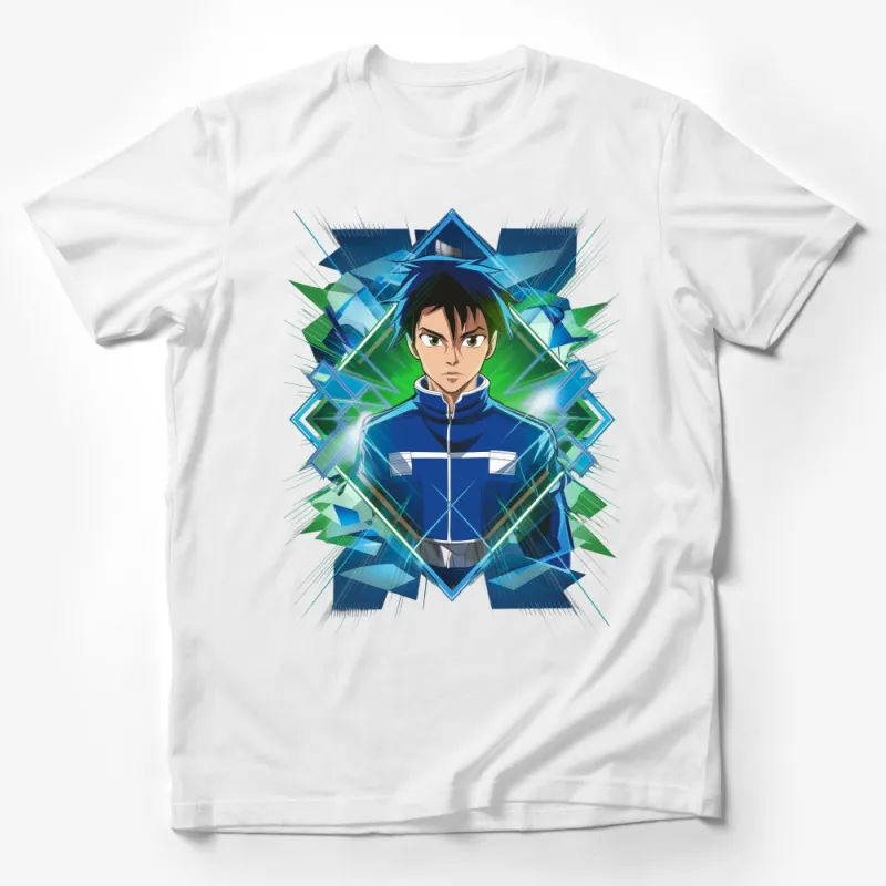 Anime Style Graphic T-Shirt, Cool Blue Cyber Design Tee, Unique Manga Character Shirt, Unisex Casual Clothing, Geek Gift Idea Male T-Shirt