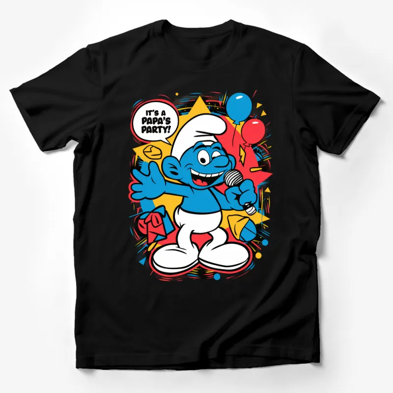 Papa Smurf Party T-Shirt, Funny Graphic Tee, Cartoon Character Shirt, Birthday Gift, Unisex Adult Clothing, Casual Wear, Vibrant Colors Male T-Shirt