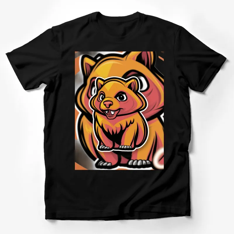 Vibrant Orange Bear Cartoon Graphic Tee, Unisex Animal Illustration T-Shirt, Casual Wear for All Ages, Unique Bear Art Design Top Male T-Shirt