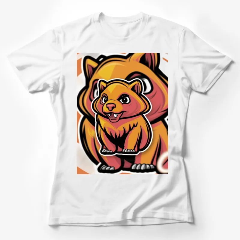 Vibrant Orange Bear Cartoon Graphic Tee, Unisex Animal Illustration T-Shirt, Casual Wear for All Ages, Unique Bear Art Design Top Female T-Shirt