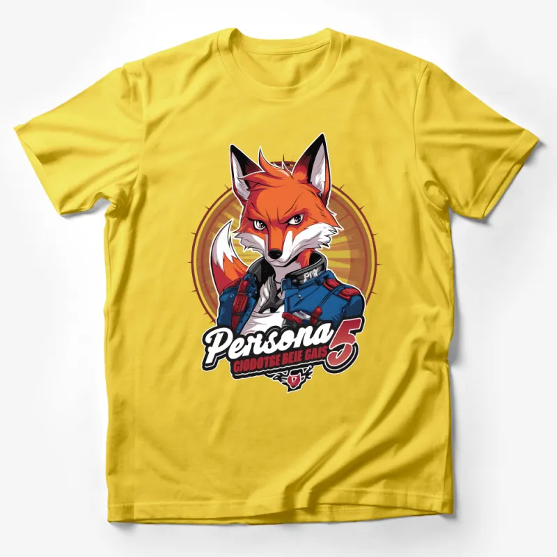 Cool Fox Graphic T-Shirt, Persona 5 Inspired Anime Style Tee, Unisex Casual Streetwear, Gaming Fan Apparel, Bold Fox Design Top Male T-Shirt