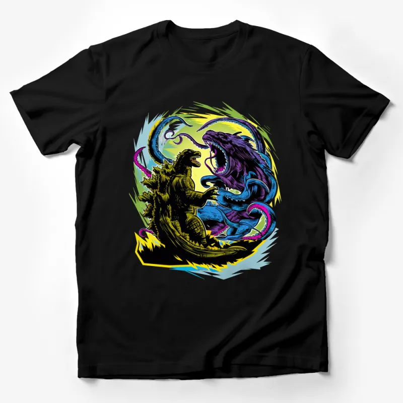 Monster Battle Graphic Tee, Godzilla vs Kaiju, Epic Creature Showdown, Unisex T-Shirt, Vibrant Illustration, Fan Art Apparel Male T-Shirt