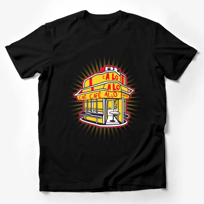 Vintage Diner Art T-Shirt, Retro Cafe Illustration Tee, Casual Unisex Clothing, Unique Graphic Design Shirt, Soft Cotton Top Male T-Shirt