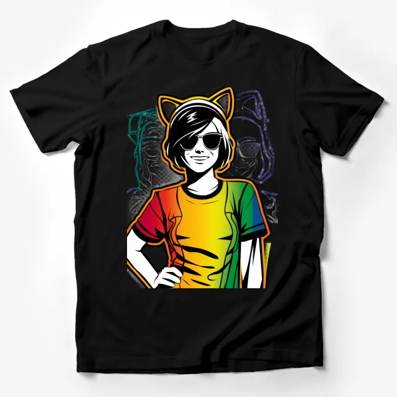 Colorful Pop Art Girl T-Shirt, Retro Style Tee, Casual Fashion Top, Hipster Clothing, Summer Festival Gear, Unique Graphic Shirt Male T-Shirt