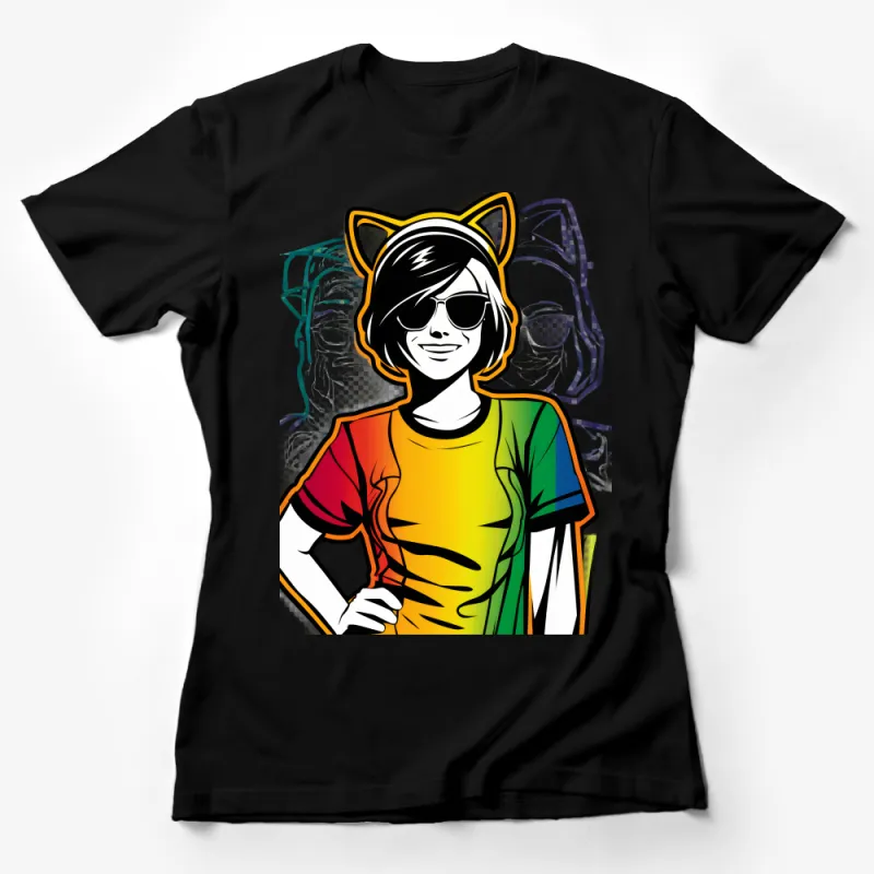 Colorful Pop Art Girl T-Shirt, Retro Style Tee, Casual Fashion Top, Hipster Clothing, Summer Festival Gear, Unique Graphic Shirt Female T-Shirt