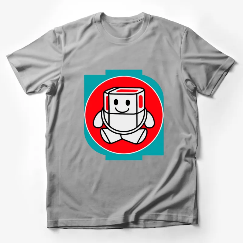 Cute Smiling Robot Cartoon Unisex T-Shirt, Casual Graphic Tee, Fun Geeky Clothing, Kids and Adults Apparel Male T-Shirt