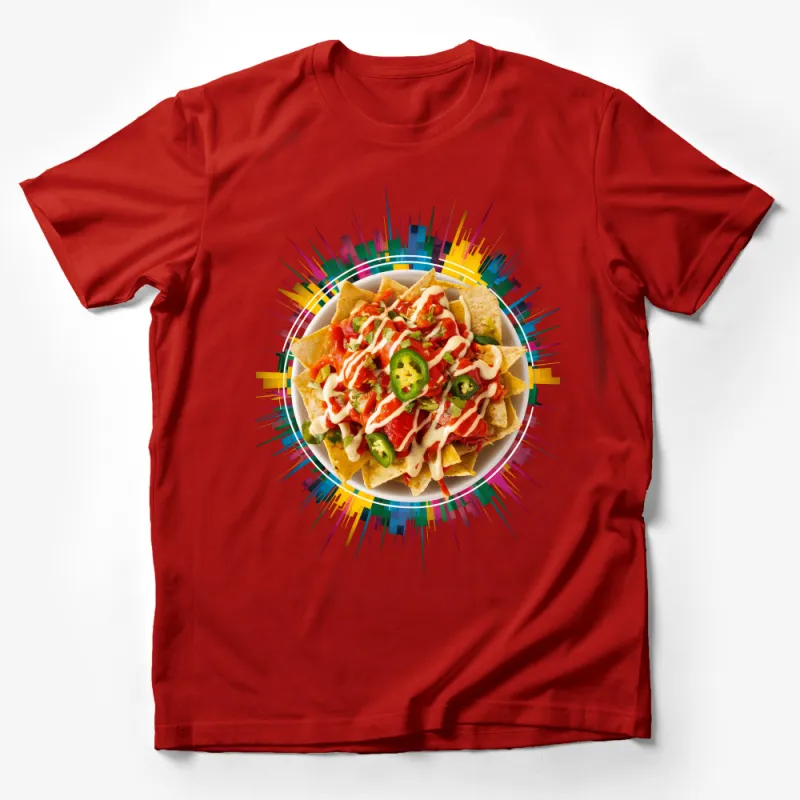 Colorful Abstract Foodie T-Shirt, Nachos Graphic Tee, Unisex Casual Wear, Vibrant Snack Lover Gift Male T-Shirt