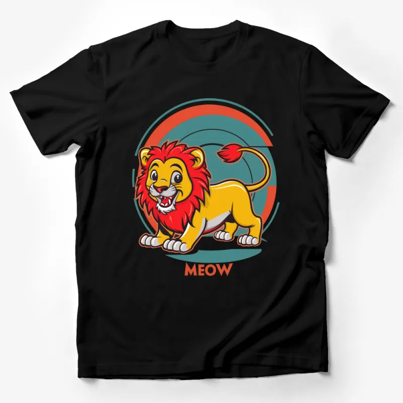 Cartoon Lion T-Shirt, Funny Animal Tee, Bold Graphics, Kids and Adults Top, Colorful Lion Shirt, Casual Wildlife Apparel, MEOW Male T-Shirt