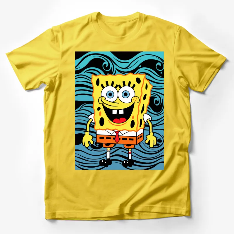 Sponge Cartoon Character T-Shirt, Yellow Animated Fun Tee, Unisex Adult Casual Wear, Gift Male T-Shirt