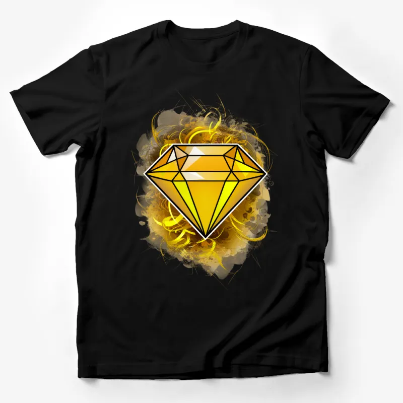 Abstract Diamond Graphic Tee, Yellow and Brown Swirl Design, Artistic Unisex T-Shirt, Streetwear Style Top, Casual Wear, Hipster Clothing Male T-Shirt