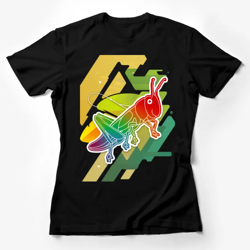 Colorful Grasshopper Graphic T-Shirt, Vibrant Insect Art Tee, Unisex Nature Inspired Shirt, Casual Wildlife Apparel Female T-Shirt