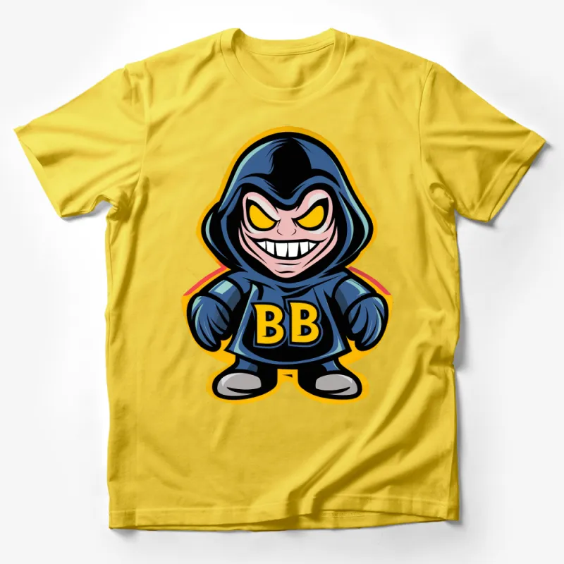 Cartoon Villain Character T-Shirt, Funny Superhero Nemesis Tee, Blue and Yellow Graphic Shirt, Unisex Male T-Shirt