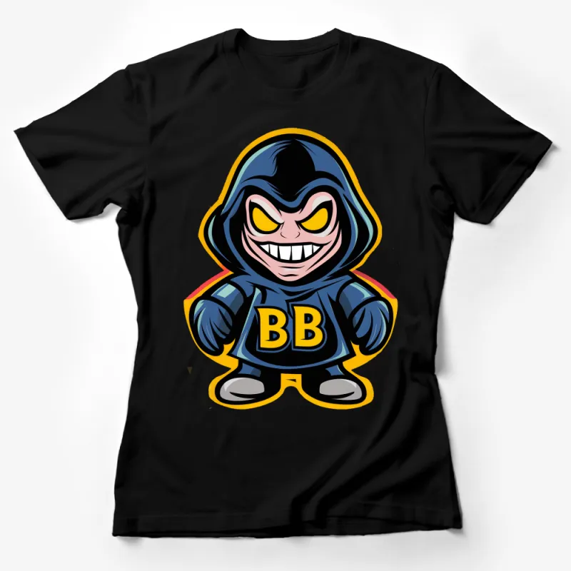 Cartoon Villain Character T-Shirt, Funny Superhero Nemesis Tee, Blue and Yellow Graphic Shirt, Unisex Female T-Shirt