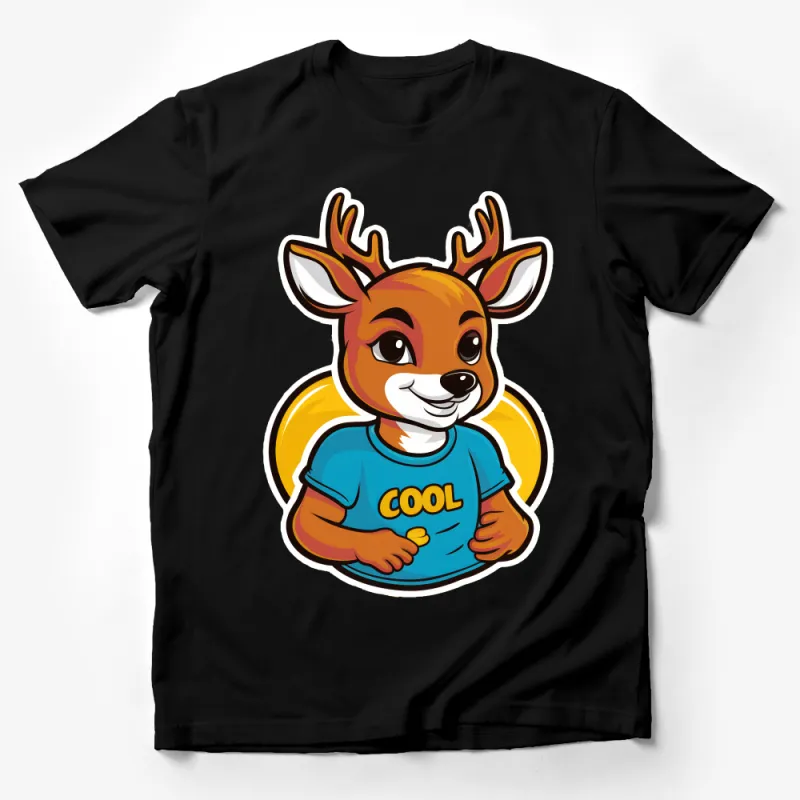 Kids Cool Deer Cartoon T-Shirt, Cute Wildlife Animal Graphic Tee, Unisex Children's Clothing, Fun Forest Character Top, Gift for Kids Male T-Shirt