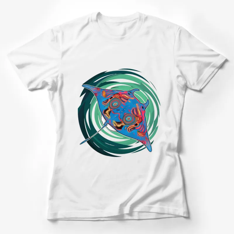 Abstract Manta Ray Design Tee, Colorful Ocean Life, Unisex Shirt, Artistic Aquatic Animal Top Female T-Shirt