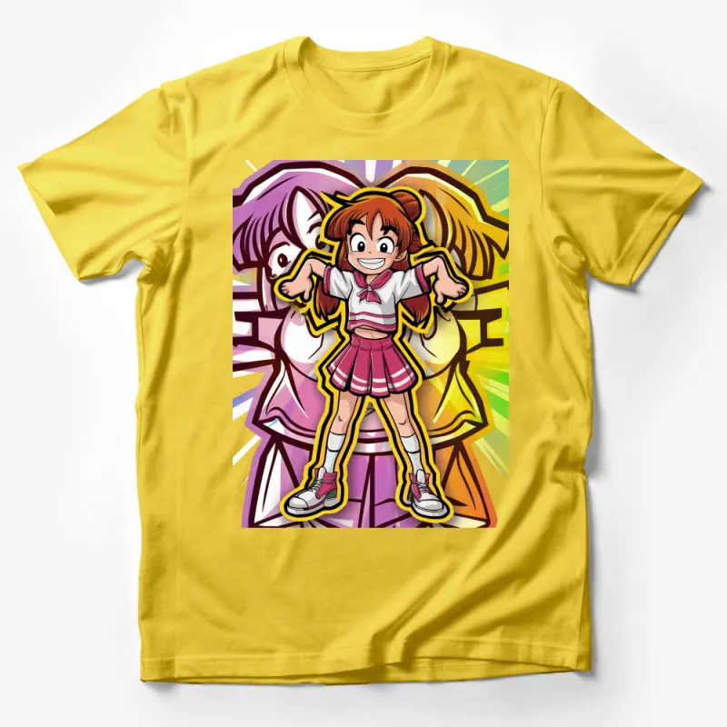 Anime Style School Girl Tee, Vibrant Cartoon Character T-Shirt, Youthful Fashion Top, Colorful Casual Wear, Manga Fan Gift Idea Male T-Shirt