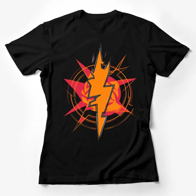 Electric Lightning Bolt Graphic T-Shirt, Vibrant Orange Comic Style Tee, Casual Streetwear Clothing, Unisex Fashion Top Female T-Shirt