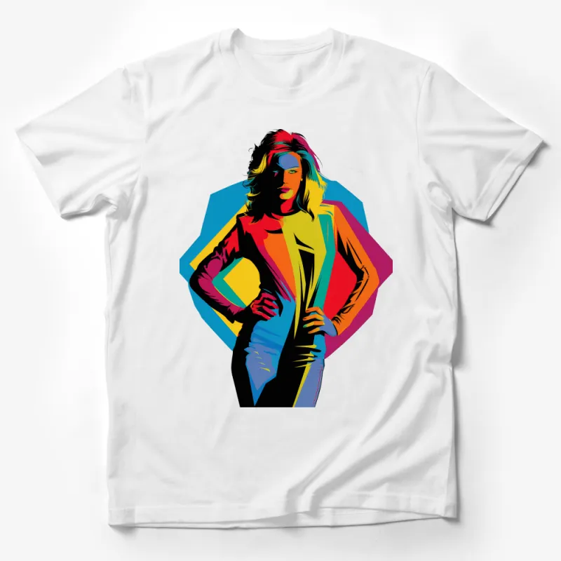 Vibrant Retro Pop Art Woman T-Shirt, Colorful Vintage Fashion Tee, Bold Graphic Statement Top, Unique Gift Male T-Shirt