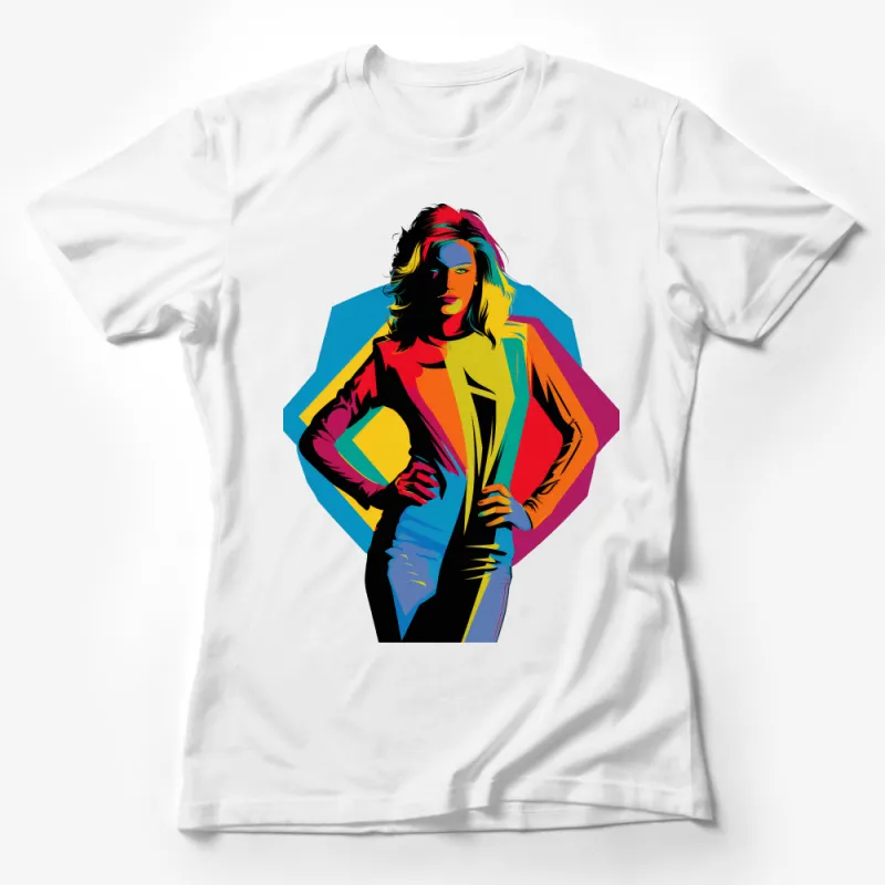 Vibrant Retro Pop Art Woman T-Shirt, Colorful Vintage Fashion Tee, Bold Graphic Statement Top, Unique Gift Female T-Shirt