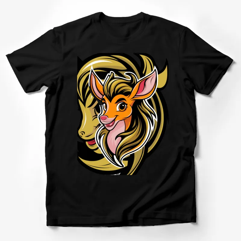 Cartoon Lioness Graphic T-Shirt, Cute Animal Face Illustration Tee, Vibrant Women's Fashion Top, Unique Wildlife Lover Gift Shirt Male T-Shirt