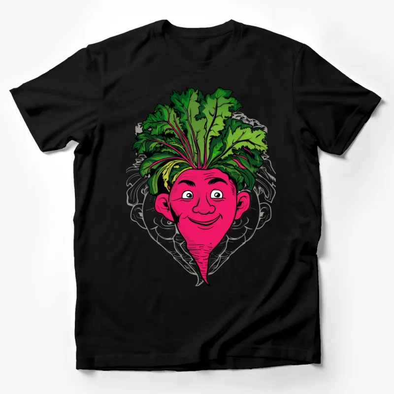 Unique Beetroot Character T-Shirt, Funny Vegetable Face Tee, Colorful Artistic Shirt, Vegan Graphic Top, Unisex Adult Clothing Male T-Shirt