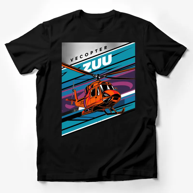 Vibrant Helicopter Graphic T-Shirt, Bold Colors, Aviation Enthusiasts Tee, Flight Dynamic Design, Comfortable Casual Wear, Unisex Male T-Shirt