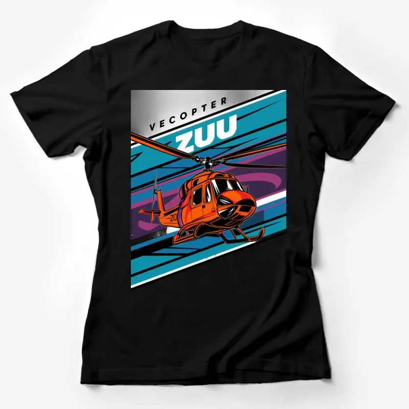 Vibrant Helicopter Graphic T-Shirt, Bold Colors, Aviation Enthusiasts Tee, Flight Dynamic Design, Comfortable Casual Wear, Unisex Female T-Shirt