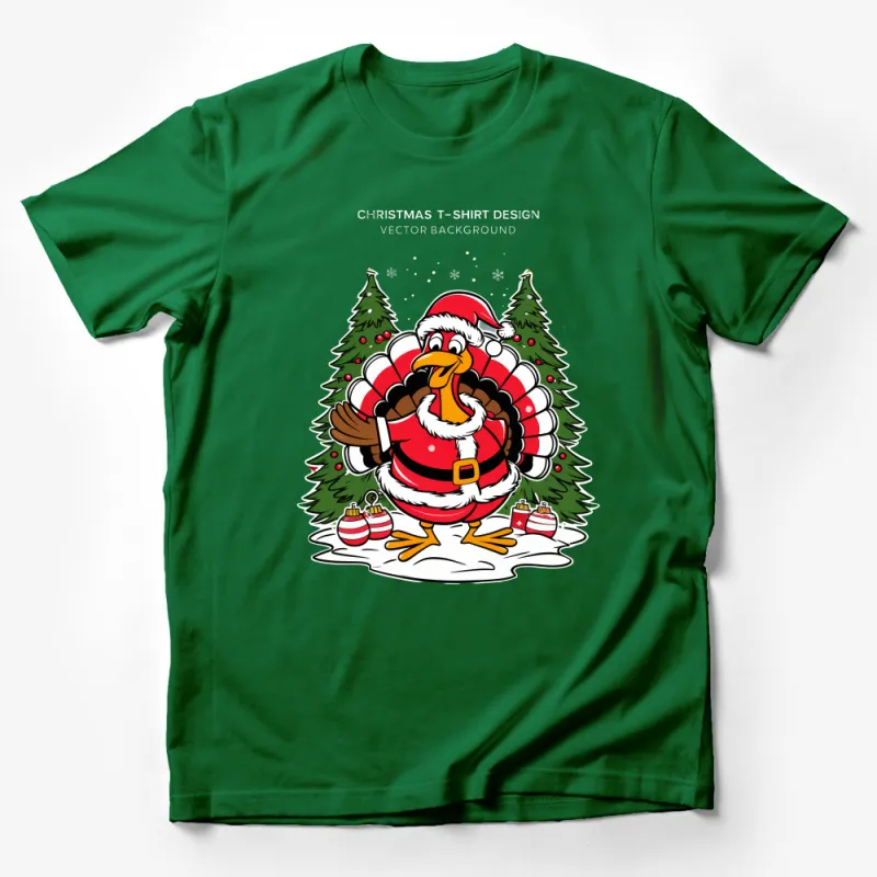 Festive Turkey Christmas T-Shirt, Quirky Holiday Tee, Funny Santa Bird Top, Seasonal Apparel, Family Gathering Outfit, Unique Xmas Gift Male T-Shirt