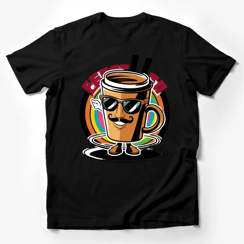 Funny Coffee Lover T-Shirt, Stylish Cool Sunglasses Cup Graphic Tee, Unisex Casual Wear Male T-Shirt