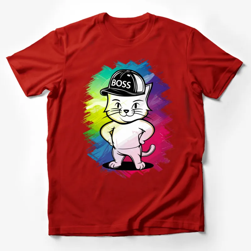 Boss Cat T-Shirt, Colorful Kitty Graphic Tee, Modern Streetwear Style, Unisex Shirt for Cat Lovers, Casual Cool Cat Apparel, Fun Gift Idea Male T-Shirt