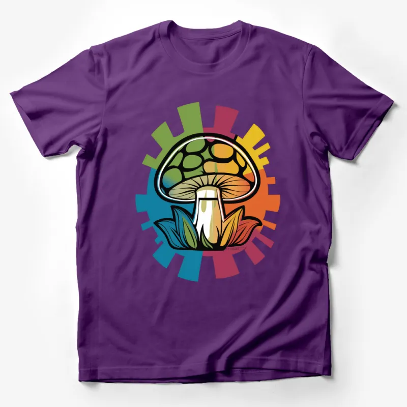 Colorful Mushroom Gear Design T-Shirt, Funky Fungi Tee, Artistic Casual Unisex Apparel, Unique Graphic Tee, Bold Nature Inspired Shirt Male T-Shirt