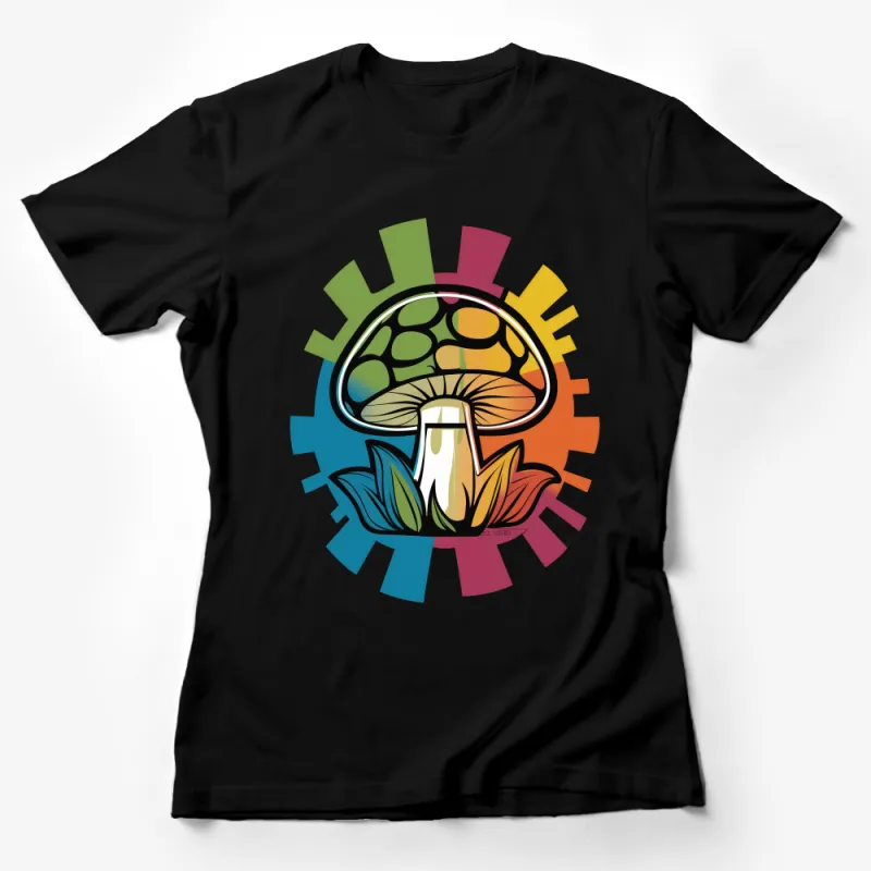 Colorful Mushroom Gear Design T-Shirt, Funky Fungi Tee, Artistic Casual Unisex Apparel, Unique Graphic Tee, Bold Nature Inspired Shirt Female T-Shirt