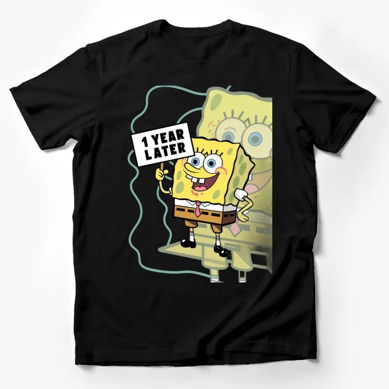 SpongeBob SquarePants One Year Later T-Shirt, Funny Cartoon Meme Tee, Unisex Adult Casual Shirt, Gift Idea for Fans Male T-Shirt