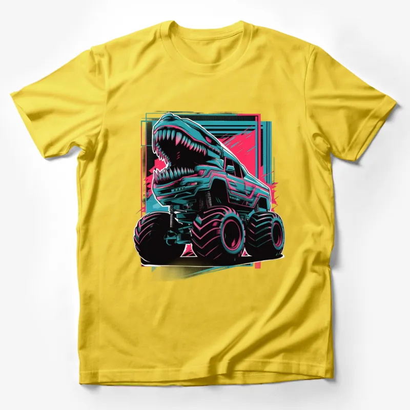 Monster Truck Dinosaur Graphic Tee, Cool Dino T-Rex Shirt, Unique Men's Streetwear Clothing Male T-Shirt