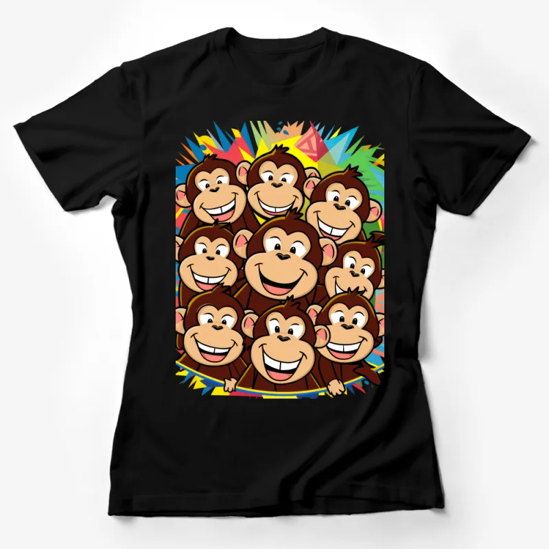 Cartoon Monkey Family T-Shirt, Colorful Jungle Animals Tee, Kids and Adults Unisex Shirt, Fun Graphic Top, Gift for Animal Lovers Female T-Shirt