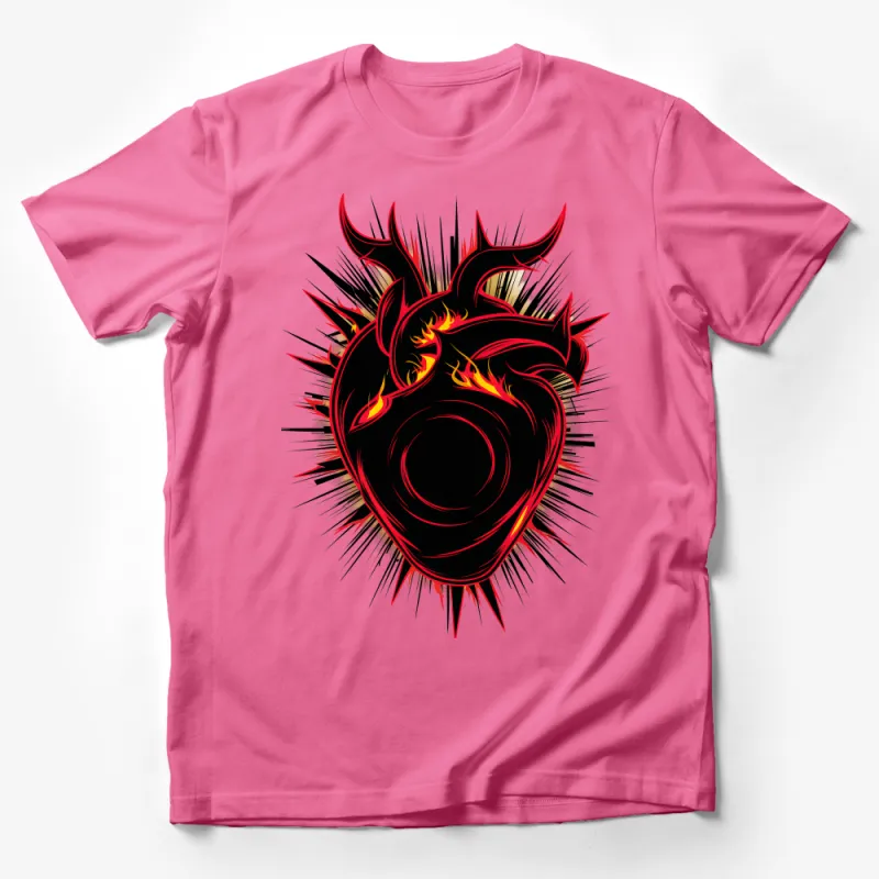 Gothic Heart T-Shirt, Fire and Thorns Graphic Tee, Unisex Black Red Print Shirt, Edgy Streetwear Style, Men Women Clothing Male T-Shirt