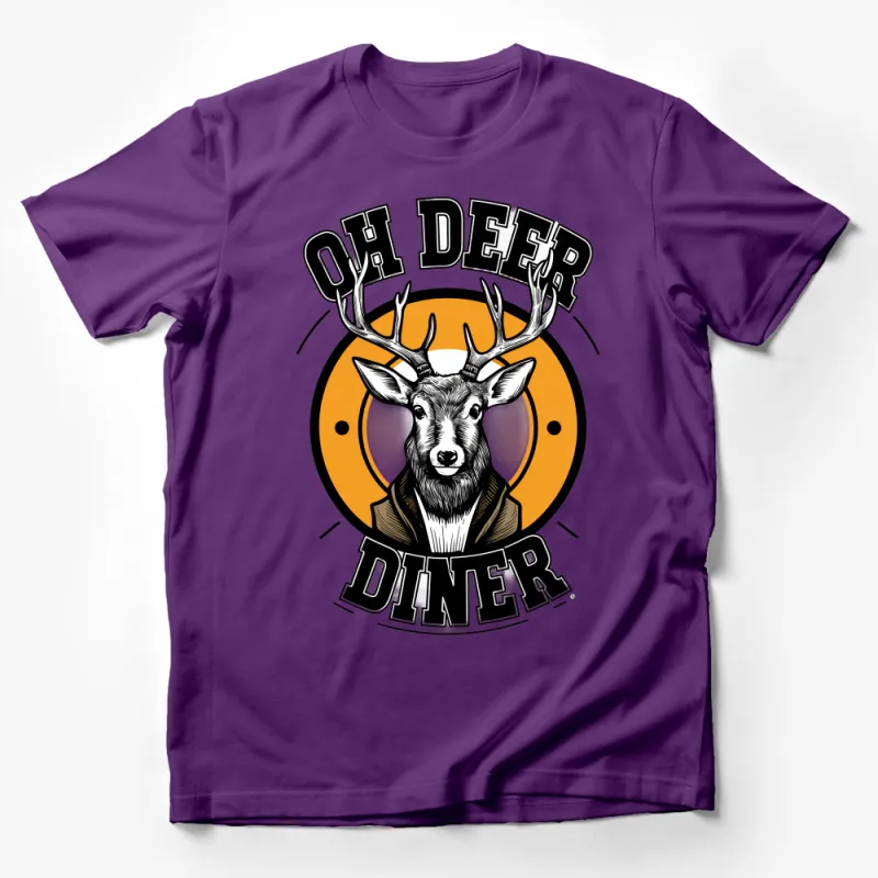 Vintage Deer Diner T-Shirt, Retro Style Animal Graphic Tee, Casual Wildlife Apparel, Hipster Fashion Top, Unique Gift Male T-Shirt