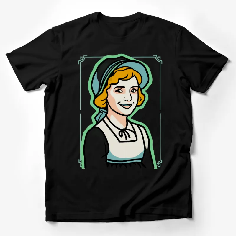 Vintage Style Woman Illustration T-Shirt, Artistic Retro Graphic Tee, Unique Female Portrait Shirt, Casual Fashion Apparel Male T-Shirt