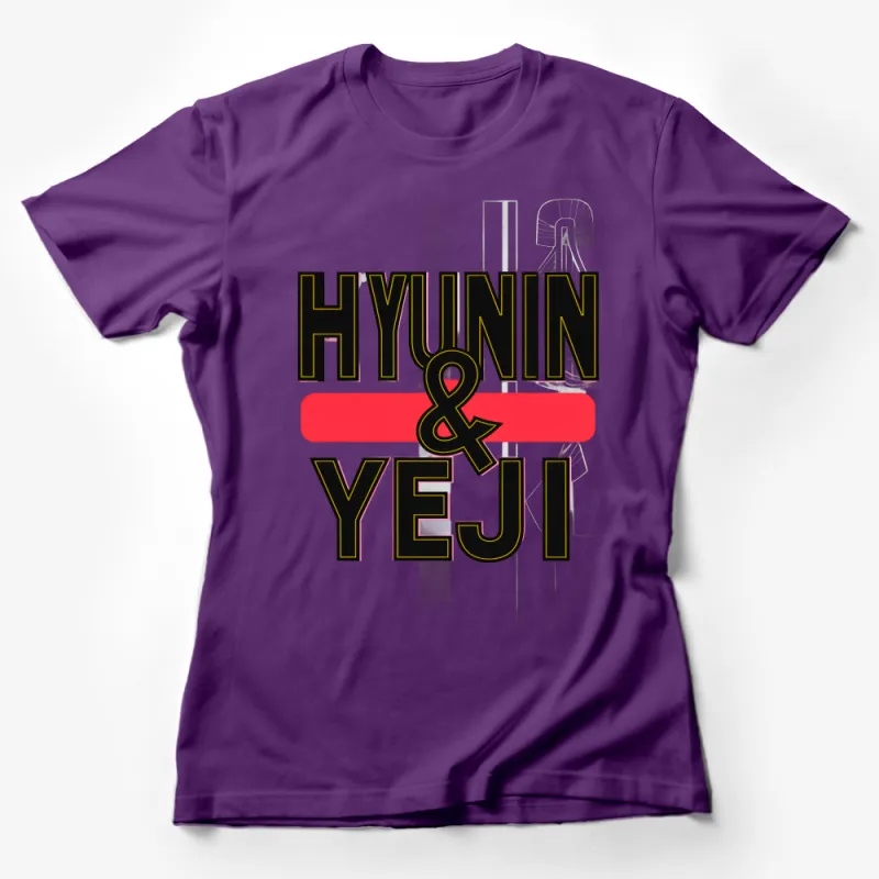 Unisex Custom Name T-Shirt, Bold Letter Graphic Tee, Personalized Hyunin and Yeji Top, Hip Hop Style Couple Shirt, Trendy Streetwear Female T-Shirt