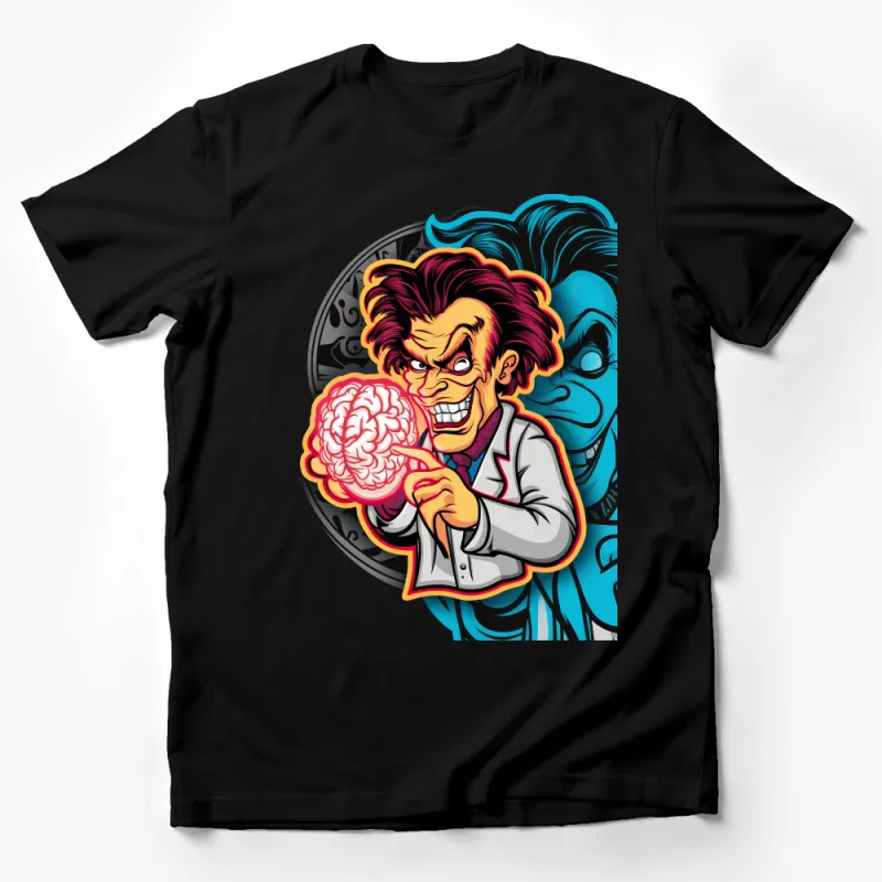 Mad Scientist T-Shirt, Quirky Cartoon Brain Graphic Tee, Unique Science Lover Gift, Funny Nerd Apparel for Adults Male T-Shirt