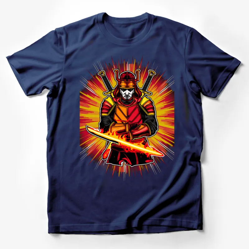 Samurai Warrior Graphic Tee, Vibrant Red and Yellow Shirt, Cool Martial Arts T-Shirt, Unisex Samurai Art Top, Unique Fighter Design Tee Male T-Shirt