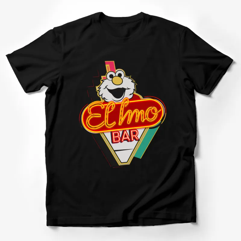 Elmo Bar Neon Sign Graphic Tee, Vintage Style Sesame Street Inspired T-Shirt, Unisex Retro Casual Shirt, Cool Pop Culture Apparel Male T-Shirt