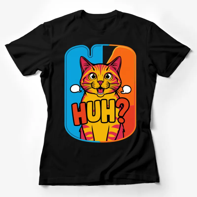 Colorful Cartoon Cat T-Shirt, Funny Huh? Question Mark Graphic Tee, Vibrant Unisex Casual Top, Trendy Animal Picture Shirt, Gift Idea Female T-Shirt