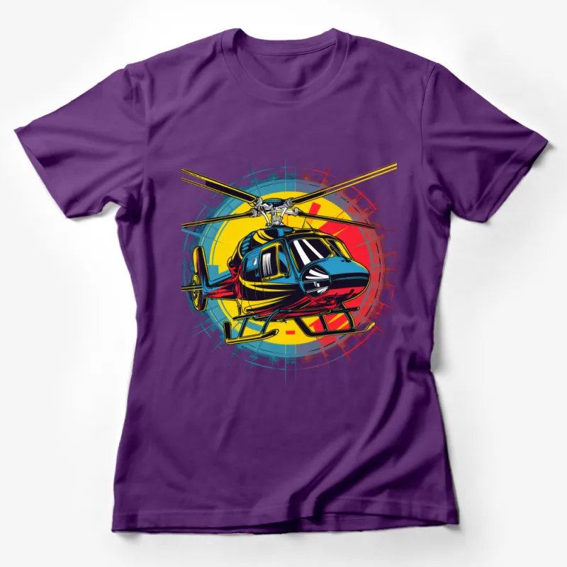 Colorful Helicopter Graphic T-Shirt, Urban Helicopter Design, Modern Aviation Apparel, Pilot Gift, Unisex Tee Female T-Shirt