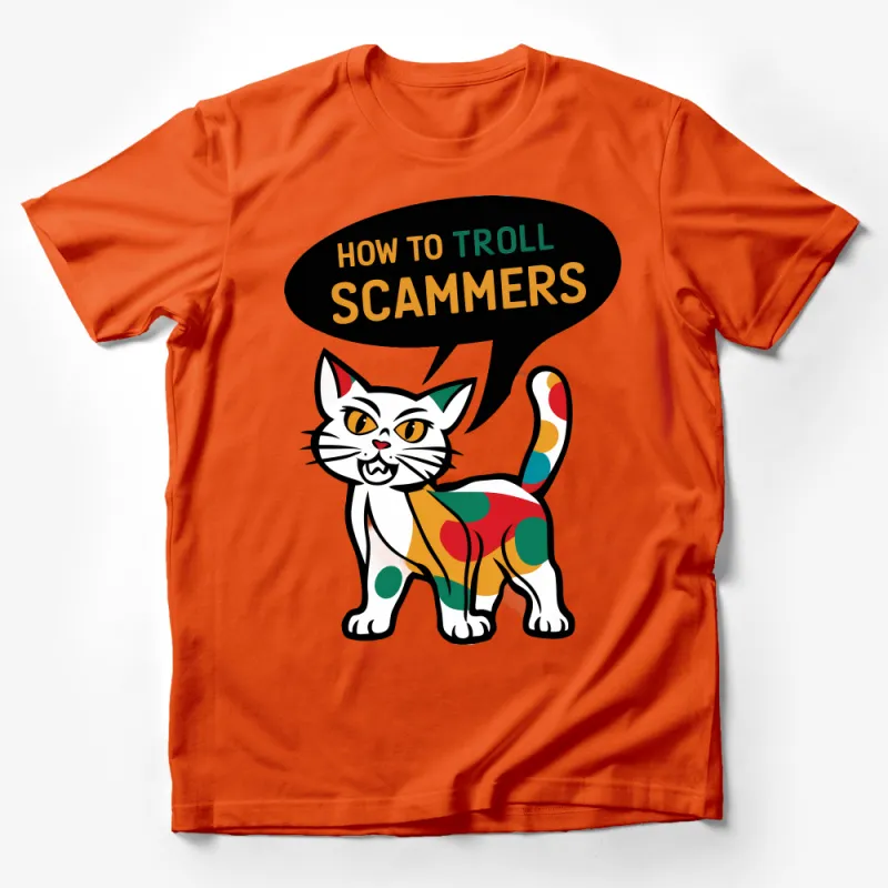 Funny Cat T-Shirt, How to Troll Scammers, Colorful Cat Graphic Tee, Unisex Humor Shirt Male T-Shirt