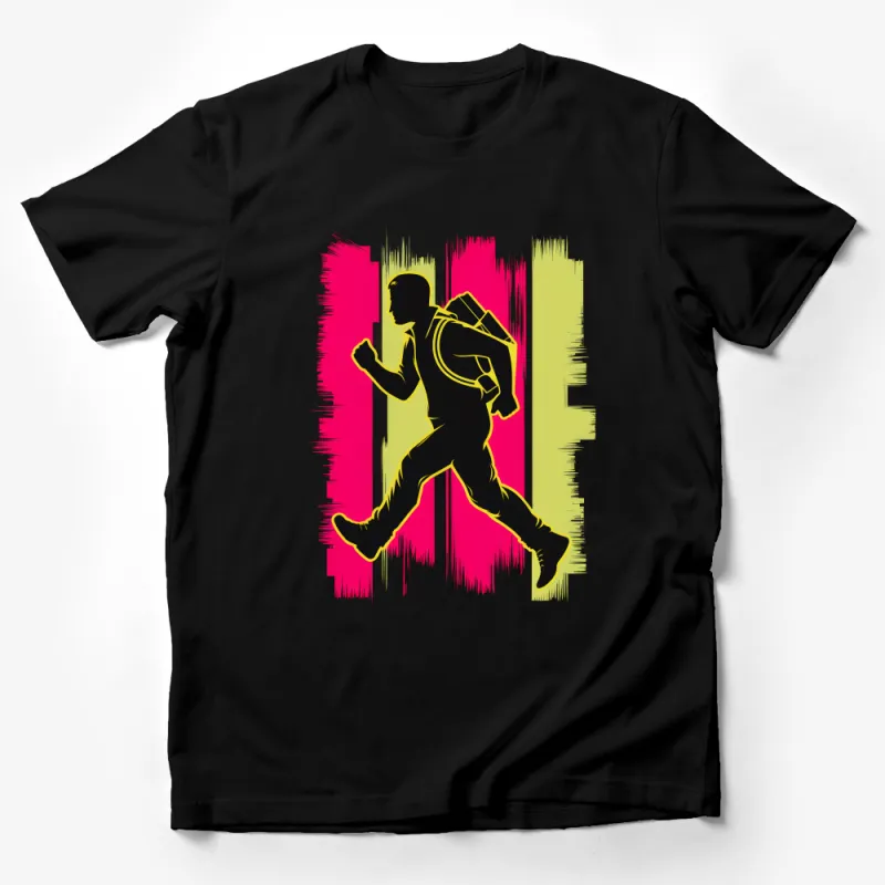 Urban Runner Silhouette T-Shirt, Street Art Style Graphic Tee, Unisex Casual Fashion, Athletic Wear Top, Unique Design Shirt Gift Male T-Shirt